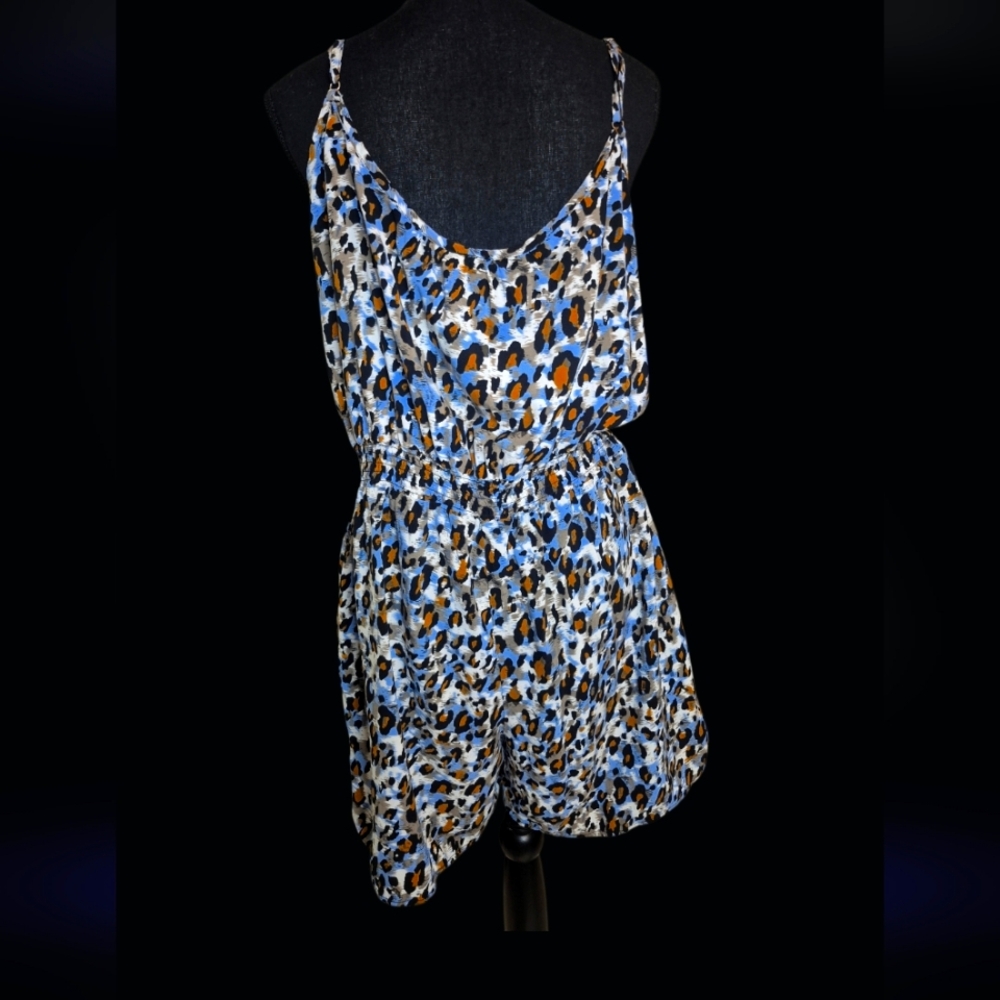 Buenos Ninos Leopard Tank Romper In Blue& Brown W/ Pockets Size XXL - Picture 3 of 4